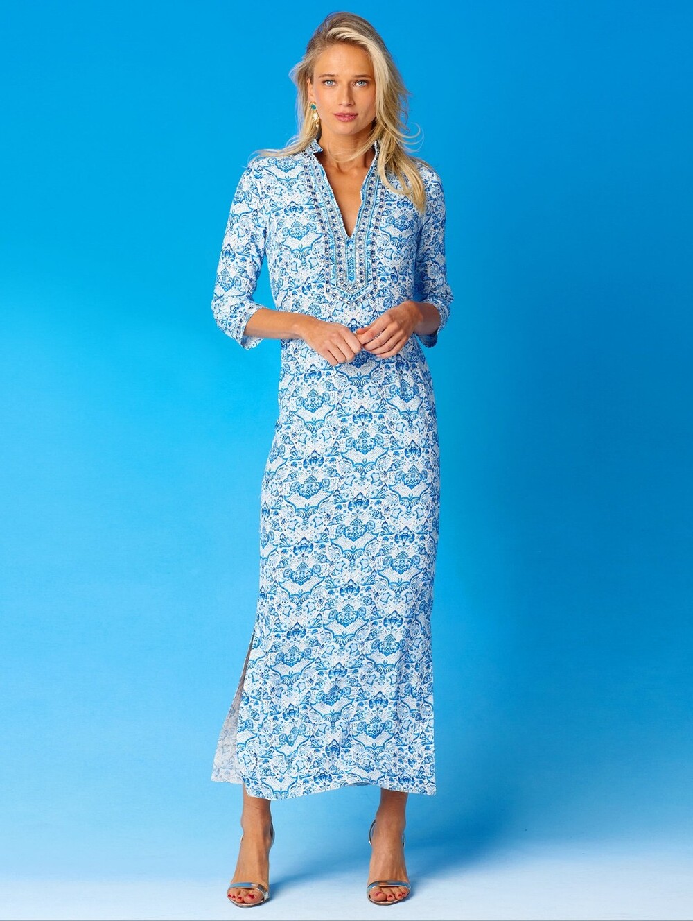 NicoBlu Shalimar Long Tunic Dress with Sapphire Jewel Embellishment Size 14 New